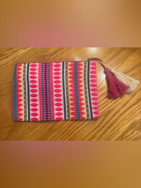 Handwoven Pink & Orange Patterned Pouch
